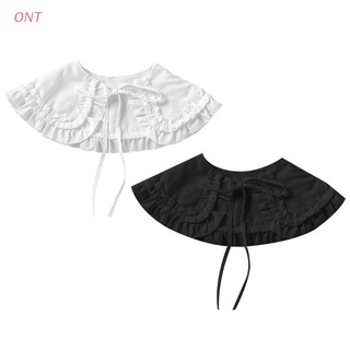 ONT japonés mujer Lolita muñeca doble capa volantes cuello falso hombro envoltura Color sólido cinta Bowknot fondo camisa chal capa