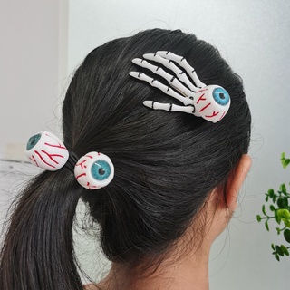 la gothic skeleton duckbill clip de mano hueso horquilla globo ocular corbatas de pelo ponytail decoración (1)