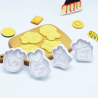 4pcs Valentine's Day Cookie Plunger Cutter Cartoon Baking Mould Biscuit DIY Mold Fondant Cake Decorating Tools