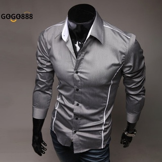 Gogogo888 Camisa De Los Hombres Suave Ajuste Manga Larga Para El Trabajo (3)