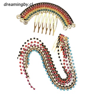 dreamingby.cl Summer Festival Rainbow Colored Rhinestone Hair Clip Comb Women Tassels Charms Wedding Jewelry Bridal Hairpin Barrette Accessory