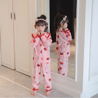 niñas ropa kawaii manga larga impresión nocturna tomate impresión cuello muñeca pijamas ligeros mayores niñas algodón dormir ropa