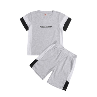 ♔Bty♔Camiseta y pantalones cortos de niño pequeño conjunto de moda contraste Color de manga corta Tops y pantalones cortos (1)
