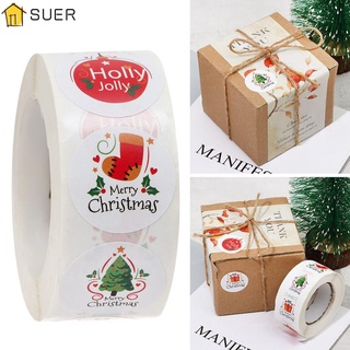 Suer 500 unids/rollo paquete sobre feliz árbol de navidad calcetines de navidad etiquetas pegatinas sello pegatinas