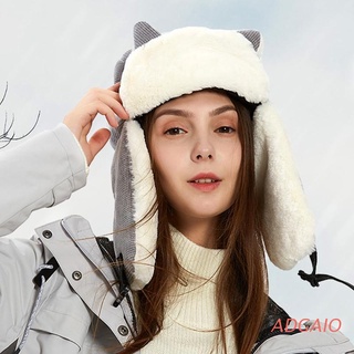 adgaio mujeres invierno felpa forro trapper sombrero lindo gato orejas térmicas cálidas orejas gorra