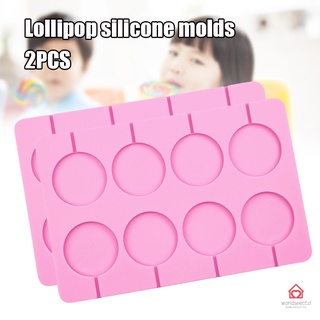 2 Pack Silicone Lollipop Stencils 8-Capacity Round Chocolate Hard Candy Template with 20 Sticks Kitchen Supplies
