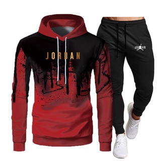 2021 invierno Jordan marca chándal 2 piezas conjuntos de hombres sudadera con capucha +pantalones de cuerda Fitness Jogging traje deportivo