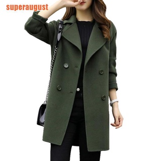 [gust]mujer invierno lana abrigo largo Casual sólido Slim chaquetas cálidas abrigo Outw (2)