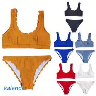KALEN Women Sexy Bikini Set Ribbed Knit Push Up Swimsuit Scalloped Edge Bathing Suit