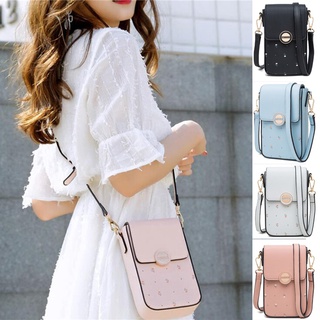 Ladies' New Fashion Mobile Phone Bag Printed Buckle Bag Vertical One-shoulder Messenger Bag Solid Color Wallet