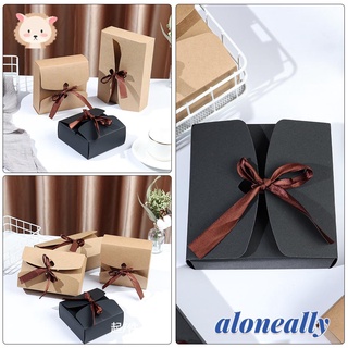 ALONEALLY 5pcs Multi Size Square Kraft Paper Box Wedding Event Gift Wrapping Cardboard Package Cloth T-Shirt Scarf Pack Jewelry DIY Craft Boxes with Ribbons Party Supplies Candy Storage/Multicolor