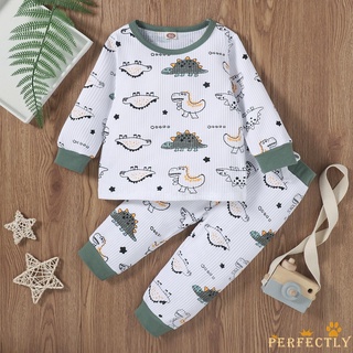 Pft7-Niño bebé niños conjunto de trajes, manga larga cuello redondo dinosaurio Tops + arco pantalones conjunto