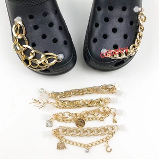 Oro grueso Crocs cadena de Metal perla colgante Jibbitz Charm adecuado para señora zapatilla zapatos decoración Crocs Jibbitz cadena