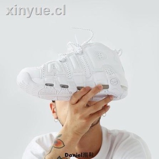 ☑☂Genuine spot NIKE AIR MORE UPTEMPO big AIR white all white high tube reflective basketball shoes sports 921948-100