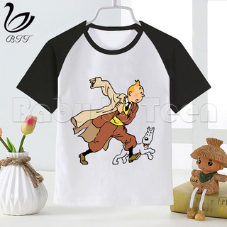 Camiseta De Manga corta con cuello redondo con estampado De dibujos animados Tintin