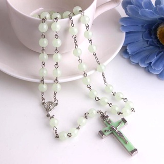 Fancyqube Glow in the Dark green Prayer Beads - Rosary Crucifix Luminous Necklace Fashion (2)