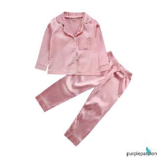 B [b] pijama infantil de seda satén Top pantalón ropa de dormir (7)