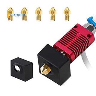 Hotend Kit for MK8 Extruder,Heating Block with Silicone Cover and 5 X0.4mm Nozzles, for Ender-3/Ender-3S/Ender-3 Pro