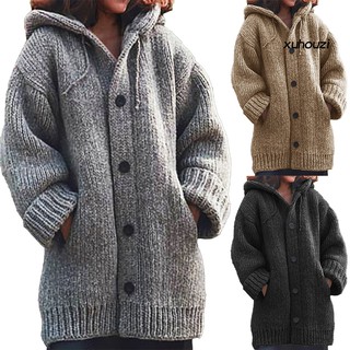 xhz chamarra/chaqueta de invierno para mujer tejido tejido de color sólido con capucha