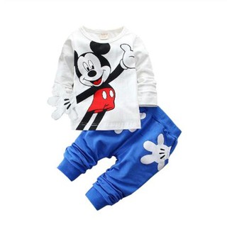 Niños trajes de las niñas conjuntos de ropa de los niños traje de los niños de Mickey Minnie de dibujos animados camiseta y pantalones conjunto de ropa de bebé niños