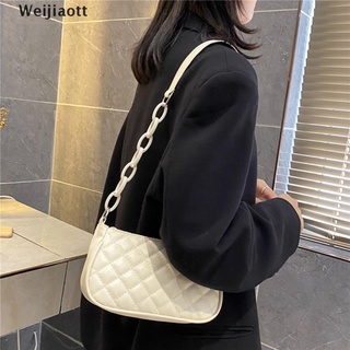[Wei] Retro Baguette bolso mujer PU bolso de hombro cadenas de Color sólido axila bolsa de señora bolso (8)