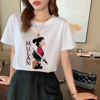 SASSYME Disney mujer princesa Mulan Harajuku estilo manga corta Top chica verano Muxu Punk Streetwear mujer camiseta (4)