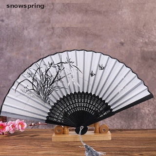 snowspring vintage seda plegable ventilador arte artesanía regalo decoración del hogar adornos danza mano ventilador cl