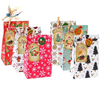 clysmable 24sets bolsas de regalo de navidad galletas bolsa feliz navidad bolsas de papel kraft pegatinas números santa claus caramelos muñeco de nieve bolsas de embalaje de alimentos