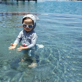 verano bebé niños lindo tiburón de una pieza con capucha protección solar trajes de baño traje de playa (7)