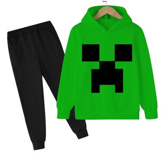 [2-16Y] Minecraft Character Creeper Hoodie Sweater + Casual Pants Children Unisex Coat Children's Clothing Set