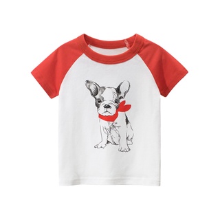 ☼Gi❤Bebé niños manga corta T-Shirt de dibujos animados lindo perro impresión camisetas verano niños cuello redondo Tops