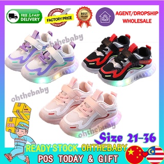 Listo Stock Bebé Niño Niña Niños Luces LED Zapatos Kanak Kasut Budak Escuela Casual Zapatillas De Deporte