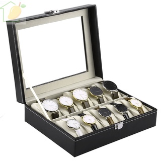 10 rejillas caja de reloj titular de cuero pu caja de reloj relojes caja de exhibición rectángulo joyería cajas de almacenamiento de alta calidad