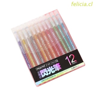 felicia 12 Pcs Glossy Gel Pens Highlighters Glitter Gel Pens Fluorescent Painting Pen