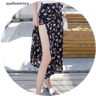 [ayellowtrtyu] Women Summer Casual Boho Beach Chiffon Skirt High Waist Long Floral Wrap Skirt . (3)