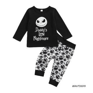 -camiseta De niño y pantalones traje de dibujos animados de Halloween impreso de manga larga Tops y pantalones largos (1)