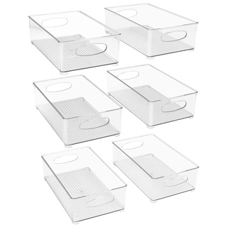 contenedores de almacenamiento de plástico apilable transparente despensa organizador caja contenedores para organizar cocina nevera, alimentos, paquete de 6