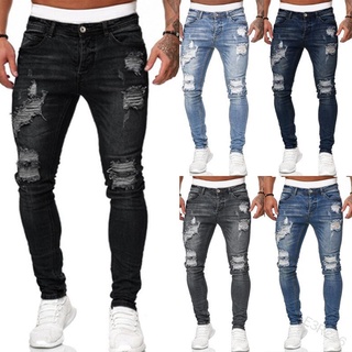 Nuevo estilo de los hombres jeans gastado blanco slim fit jeans pantalones de moda viejos Leggings hombres