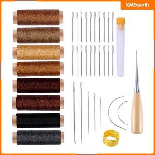 38 pzs herramientas de costura de cuero hechas a mano con agujas de hilo encerado awl