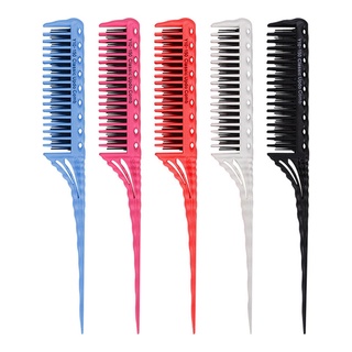 1pc rosa portátil peine cepillo de pelo 3 filas de dientes tinte peine largo y corto punta de diente cola peine peinado peine