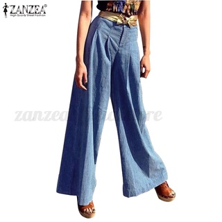 ZANZEA Women High Waist Casual Wide Legs Baggy Long Pants