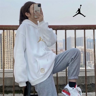 Nike Jordan Mujer Y Hombre Otoño/Invierno Sudadera Con Capucha Suelta Impreso Chaqueta Plus Terciopelo Grueso Top