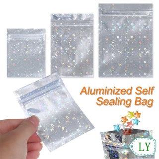 Ly 20pcs 3 tamaños de alimentos Mylar bolsa de olor a prueba de agua cremallera reconectable bolsas de plástico bolsa de soporte con cierre de cremallera de aluminio holograma estrella bolsas de almacenamiento láser