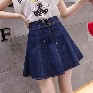 Dfyun verano nuevo coreano de cintura alta Anti vaciado Color sólido falda de mezclilla femenina