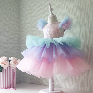 nnjxd niñas unicornio vestido arco iris princesa vestido de niños fiesta de cumpleaños vestido de niños vestido de bola crecido halloween cosplay disfraz