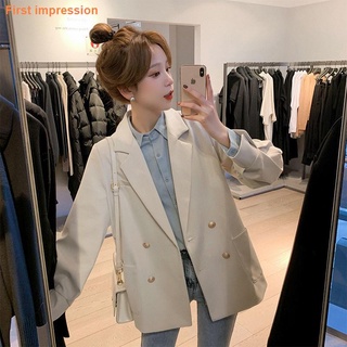 ℡❧✖Double-breasted suit jacket female design sense niche Korean commuter spring women s street suit