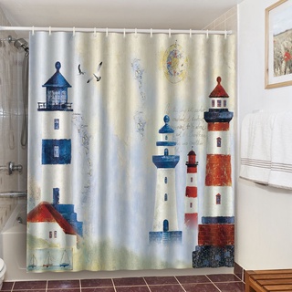cortinas de ducha impresas faro mar decoración de baño con ganchos impermeables