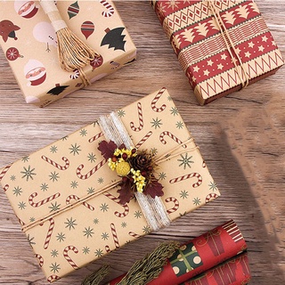 HEYFINEE DIY Christmas Decoration Box Packing Recyclable Wrapping Paper Festival Supplies Gift Wrapping Handmade Craft Santa Snowman Kraft Paper (9)