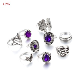 Ling 9 piezas Vintage plata púrpura cristales anillo banda Kit Midi nudillo anillo anillo conjunto mujeres Bohemia moda joyería