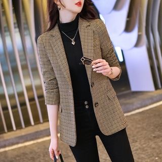 Cuadros blazer de las mujeres 2021 nueva primavera y otoño coreano casual top moda slim fit adelgazar frito calle pequeño traje